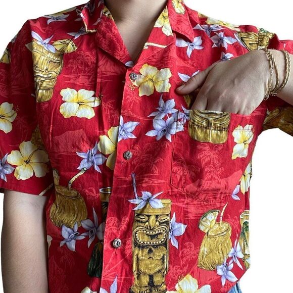 Vintage 90s Mens Royal Creations Hawaiian Floral Tropical Tiki Button Down Sz M - Picture 6 of 10
